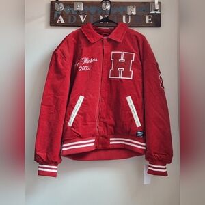 Hutson Corduroy Full-Snap Collared Red Varsity Letterman's Jacket Men's Size M